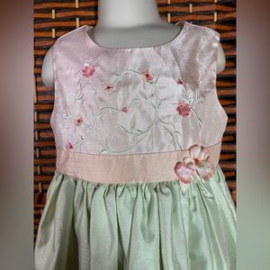 George Girls Size 5 Pink & Green Floral Embroidered Party Dress Easter